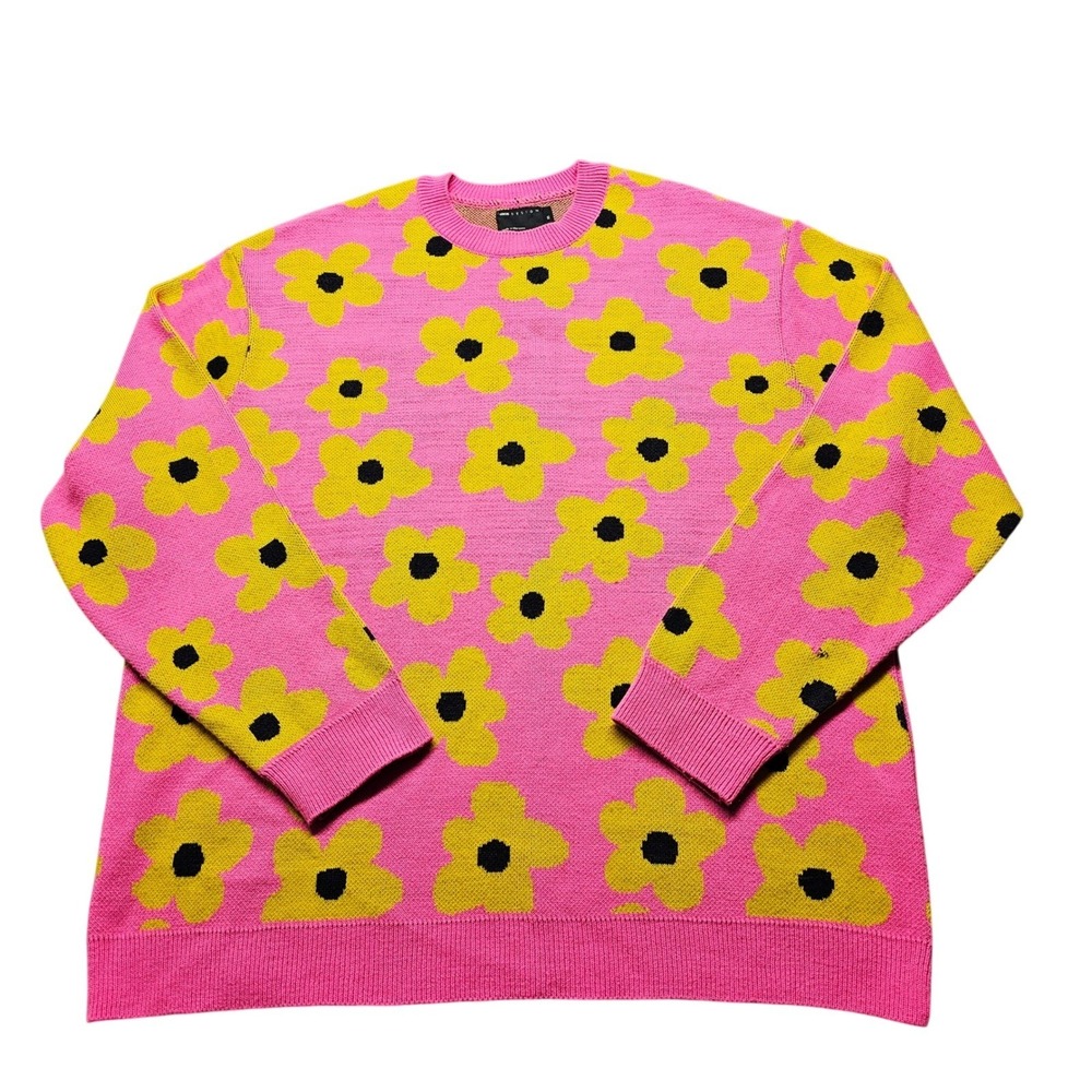 ASOS DESIGN Pink Yellow Floral Oversized Knit Crew Neck Sweater Retro Size‎ XS